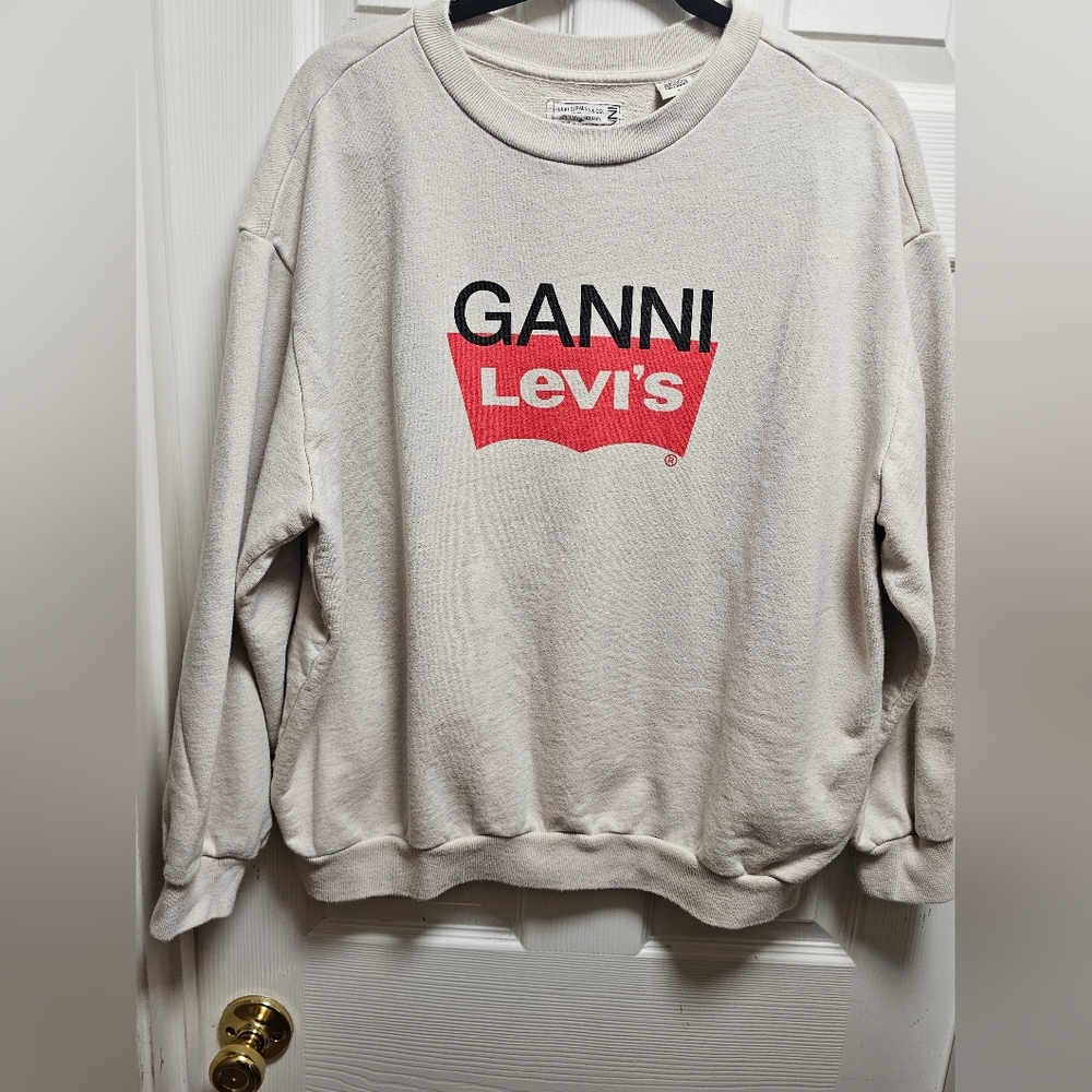 GANNI x Levi’s Logo Sweatshirt Beige Oversized Size M Women’s - Picture 2 of 11